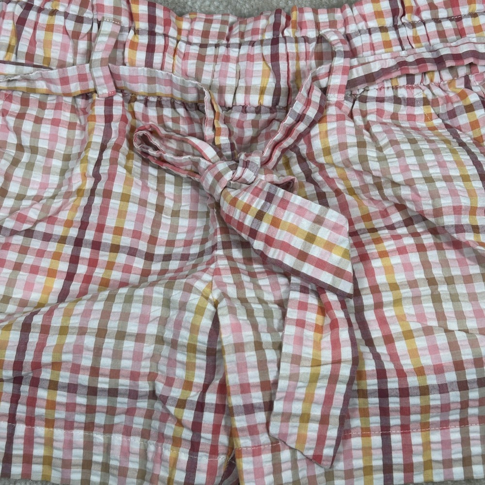 LOFT Outlet Womens Cottagecore High Rise Plaid Paperbag Shorts Pink Small S